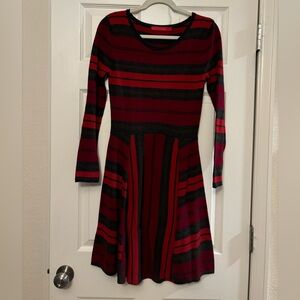 Krimson Klover | Gray Red Stripes‎ Merino Wool Long Sleeve Dress Sz S